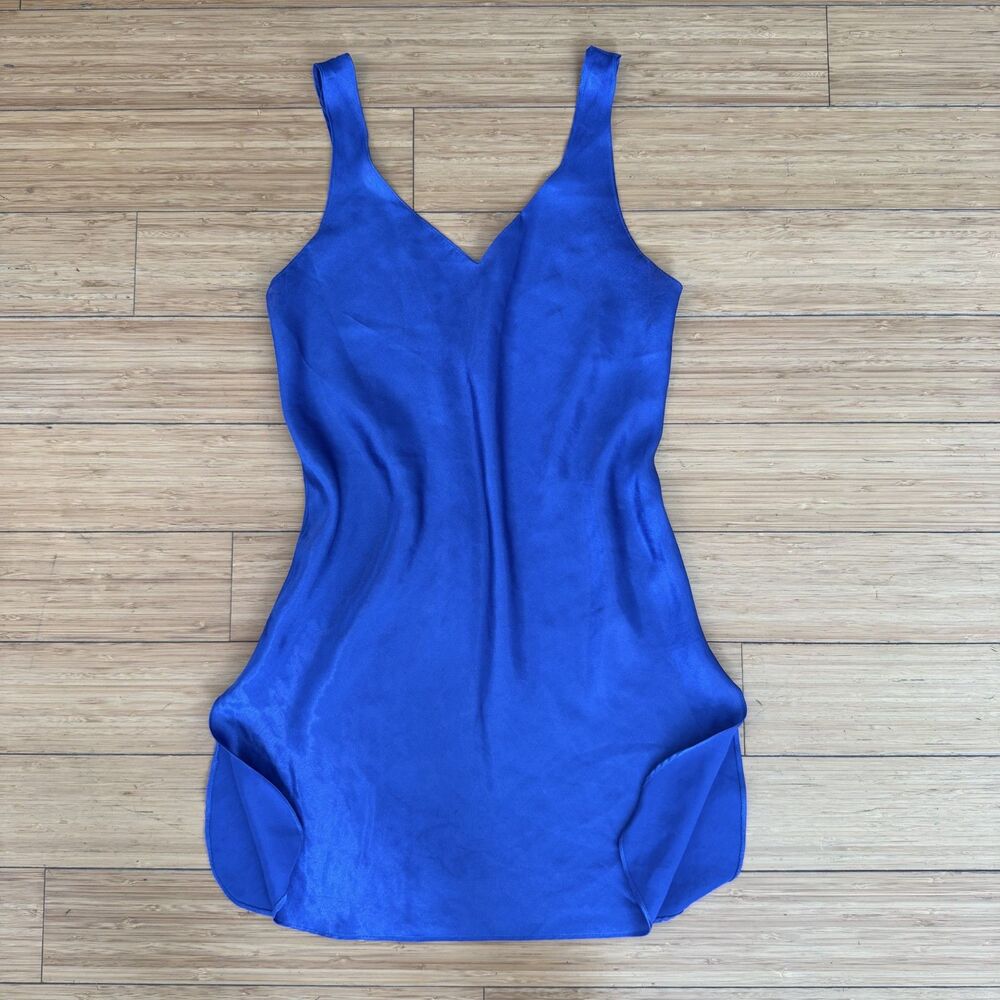 Gilead Royal Blue Satin Slip Dress Size M V-Neck Bias Cut Midi Vintage